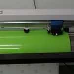 Our sticker cutting machine with green vinyl