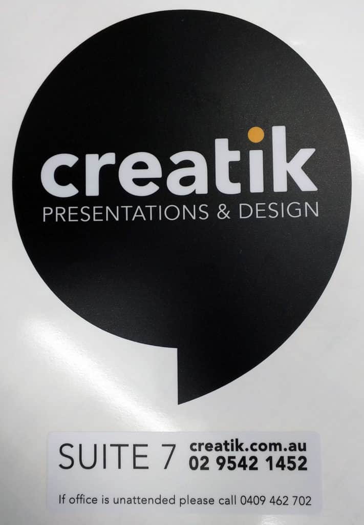 Matte Laminated Sticker for creatik Presentations & Designs based in Sydney, New South Wales.