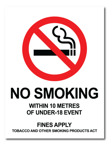 No Smoking Within 10 Metres Of Under-18 Event Fines Apply