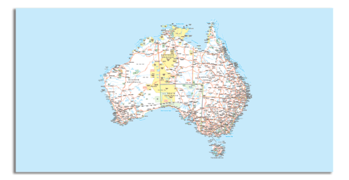 Map of Australia with Major Roads - Rectangle for Table Tops and Panels