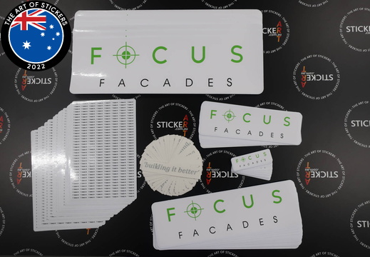 Custom Printed Focus Facades and Building It Better Vinyl Cut Lettering Business Stickers