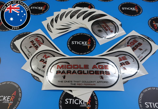 Custom Printed Chrome Middle Age Paragliders Business Stickers