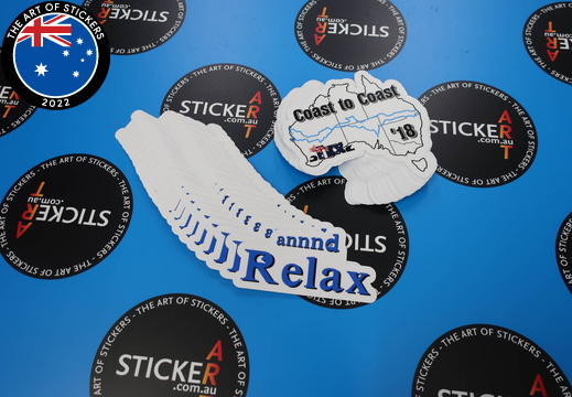 Custom Printed Die Cut Relax and Coast to Coast '18 Just Tex Business Stickers