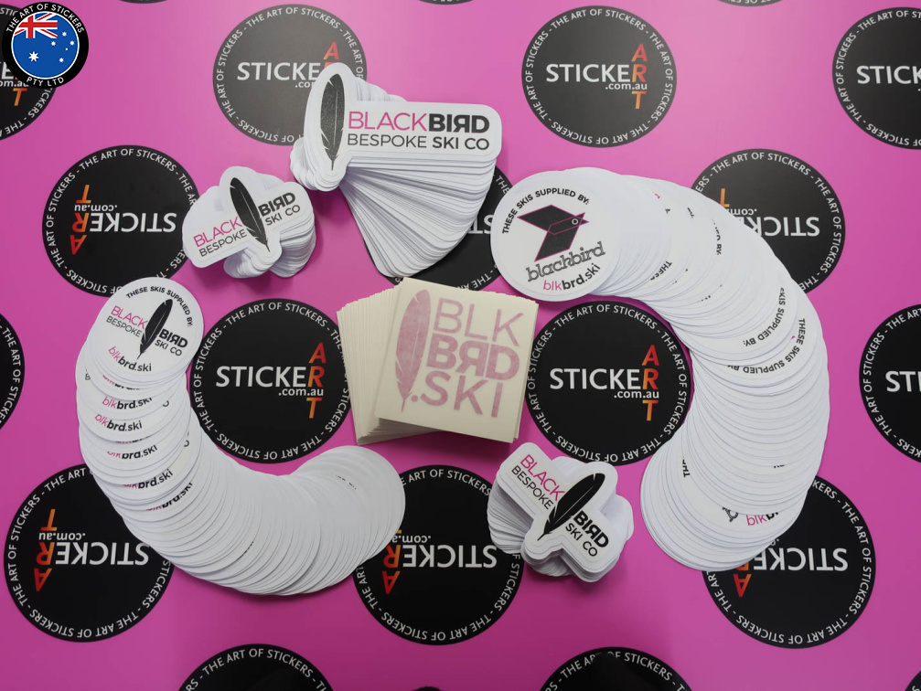 Custom Printed Die-Cut Black Bird Bespoke Ski Co Vinyl Cut Lettering Logo Business Stickers