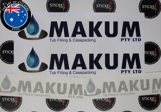 Custom Printed Lettering and Logo Makum Tub Filling and Casepacking Vinyl Business Stickers