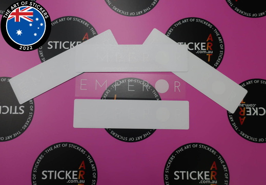 Custom Printed White on Clear Contour Cut Die-Cut Emperor Vinyl Business Stickers