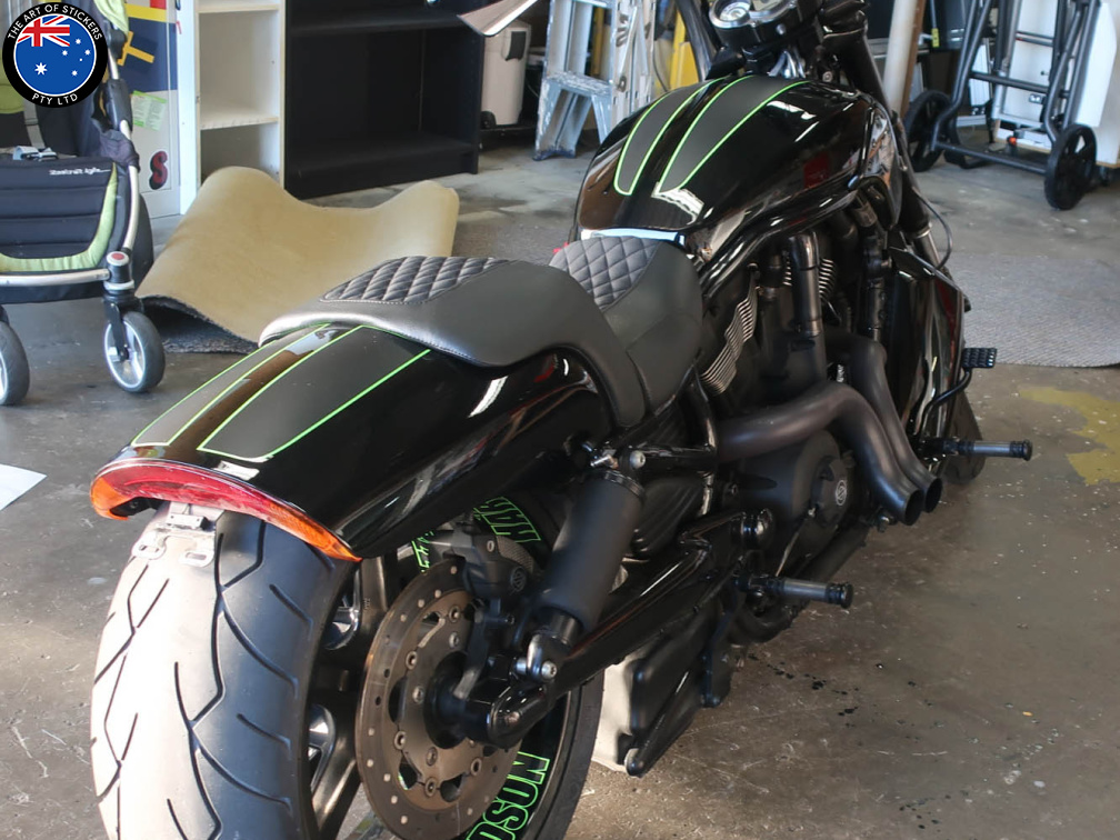 Custom Vehicle Harley Davidson V-Rod Motorbike Two-Tone Lettering Stripes Rear Angle