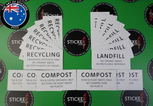 Custom Printed Matte Laminated Contour Cut Die-Cut Compost Landfill Recycling High Adhesive Vinyl Business Stickers