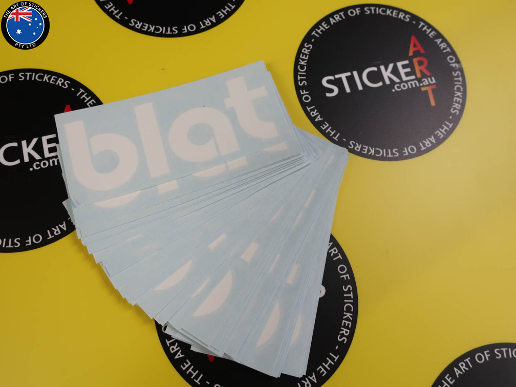Custom White Vinyl Cut Lettering Blat Business Stickers