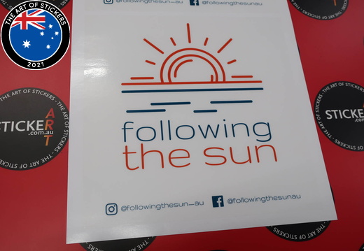 Custom Printed Contour Cut Follow the Sun Vinyl Business Logo Social Media Stickers