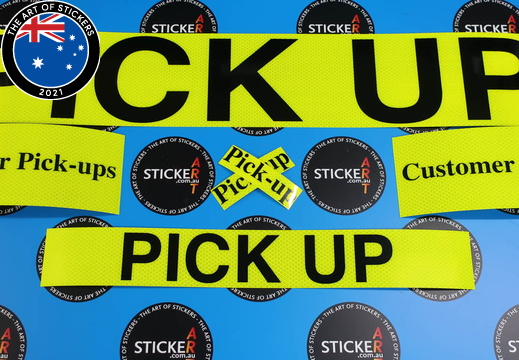 Custom Vinyl Cut Black Lettering Reflective Yellow Customer Pick Up Business Stickers
