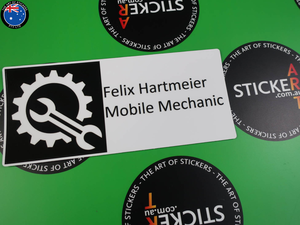 Custom Printed Contour Cut Die-Cut Felix Haermeier Mobile Mechanic Vinyl Business Stickers 