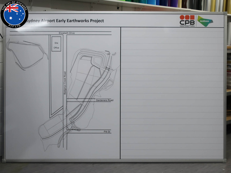 Custom Printed CPB Contractors Western Sydney Airport Earthworks Project Business Whiteboard.