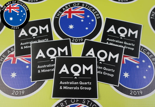 Custom Printed Contour Cut Die-Cut AQM Australian Quartz & Minerals Group Business Stickers 