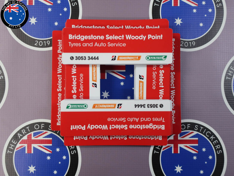 Custom Printed Contour Cut Die Cut Bridgestone Select Woody Point Business Stickers 