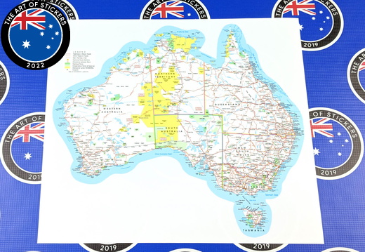 Catalogue Printed Contour Cut Map of Australia with Major Roads Vinyl Sticker