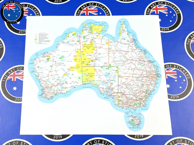 Catalogue Printed Contour Cut Map of Australia with Major Roads Vinyl Sticker