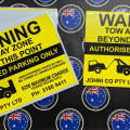 Custom Printed Contour Cut Warning Tow Away Zone Vinyl Business Stickers and Corflute Sign