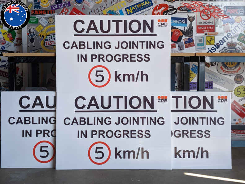 Custom Printed Corflute Caution Cabling Jointing in Progress Speed Business Signage