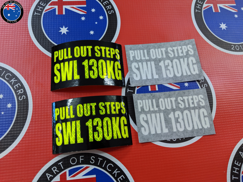 Custom Printed Reflective and White Pull Out Steps S.W.L. Vinyl Business Stickers