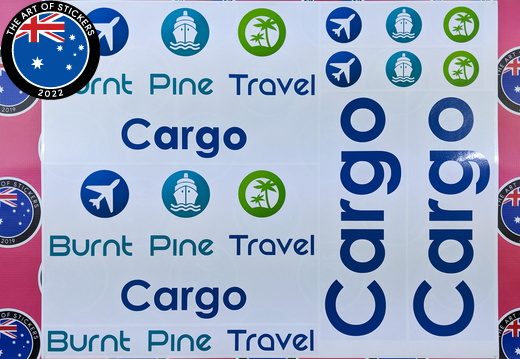 Custom Printed Contour Cut Burnt Pine Travel Cargo Vinyl Business Stickers