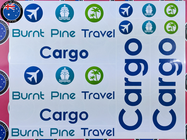 Custom Printed Contour Cut Burnt Pine Travel Cargo Vinyl Business Stickers