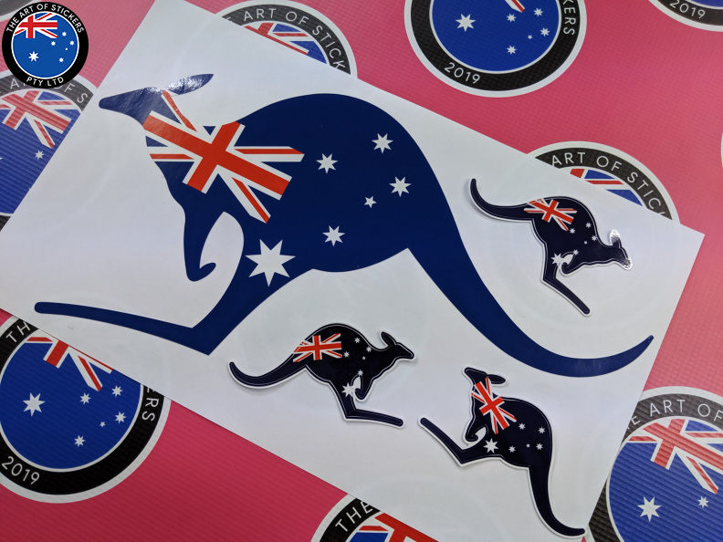 Catalogue Printed Contour Cut Die-Cut Kangaroo Australia Flag Vinyl Stickers