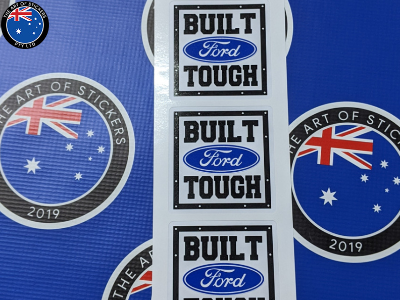 Custom Printed Contour Cut Ford Built Tough Vinyl Logo Lettering Stickers