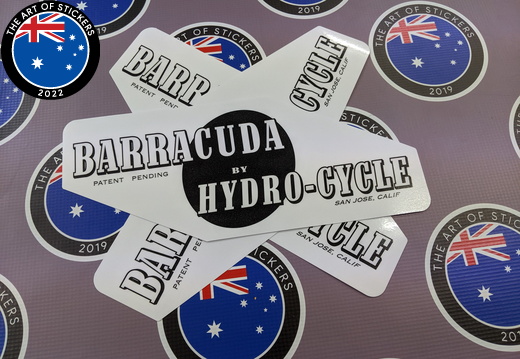 Custom Printed Contour Cut Die Cut Barracuda by Hydro Cycle Vinyl Business Logo Stickers