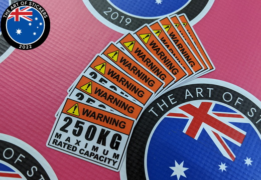 Catalogue Printed Contour Cut Die Cut Warning Max Rated Capacity Vinyl Business Stickers