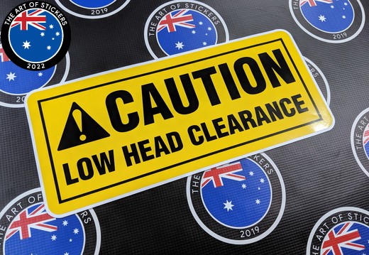 Custom Printed Contour Cut Die-Cut Caution Low Head Clearance Vinyl Business Sticker