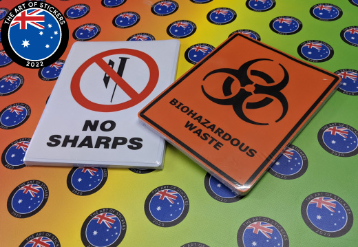 Custom Printed Contour Cut Die-Cut No Sharps Biohazardous Waste Vinyl Business Stickers