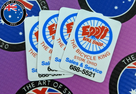 Custom Printed Contour Cut Die-Cut Eddy's Bike Shop Vinyl Business Logo Stickers