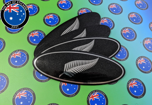 Custom Printed Chrome Contour Cut Die-Cut New Zealand Silver Fern Ovals Vinyl Stickers