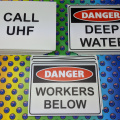 Custom Printed Danger Deep Water Workers Below Call UHF Corflute Business Signage