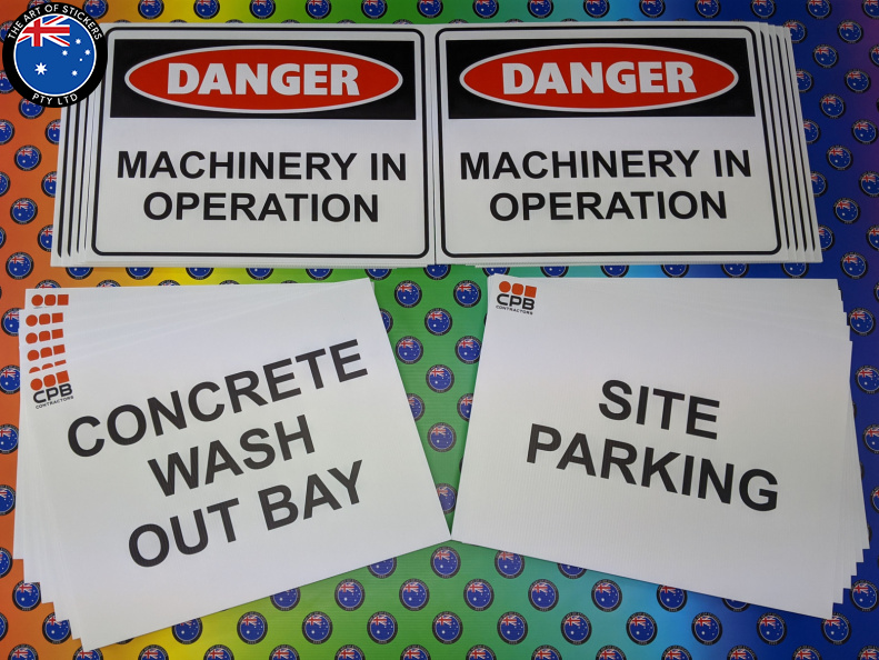 Custom Printed Danger Machinery in Operation Concrete Wash Out Bay Site Parking Corflute Business Signage