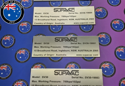 Custom Laser Etched Steel Supavac Model Business Signage