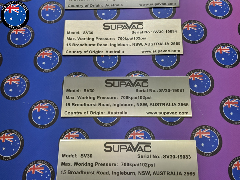 Custom Laser Etched Steel Supavac Model Business Signage