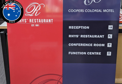 Custom Printed Rhys' Restaurant Coopers Colonial Motel ACM Business Signage