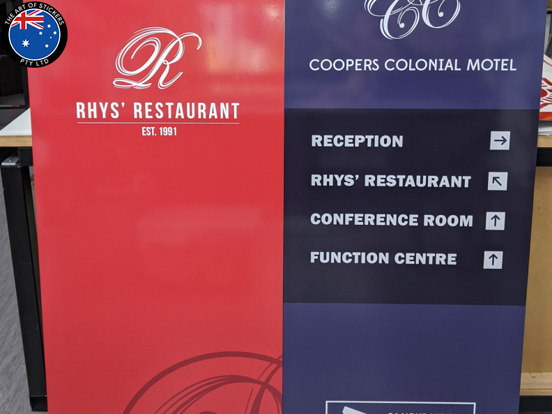 Custom Printed Rhys' Restaurant Coopers Colonial Motel ACM Business Signage