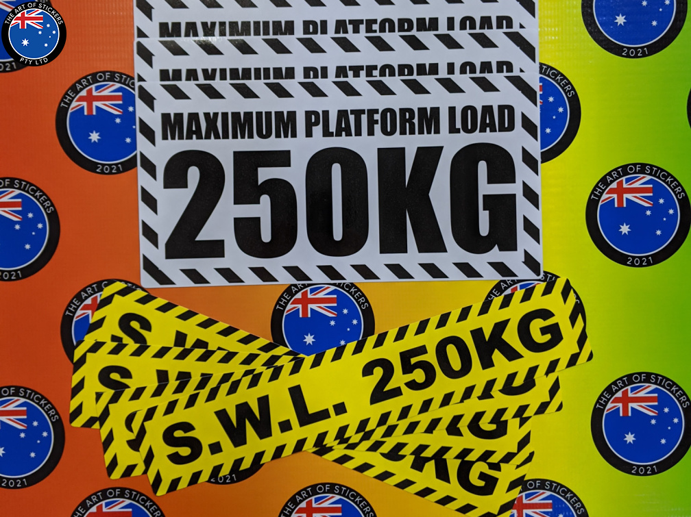 Custom Catalogue Printed Contour Cut Die-Cut Maximum Platform Load Safe Working Load Vinyl Stickers