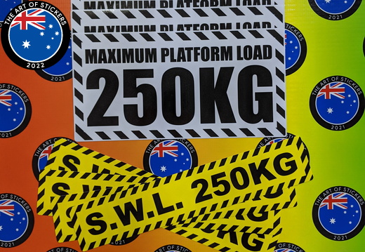 Custom Catalogue Printed Contour Cut Die-Cut Maximum Platform Load Safe Working Load Vinyl Stickers