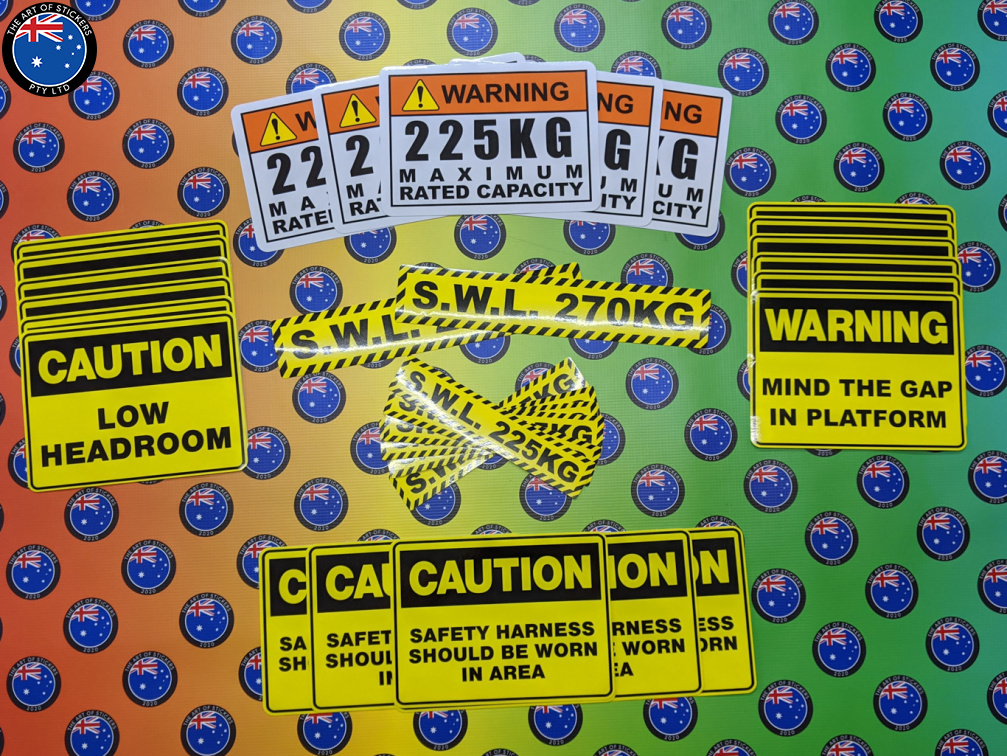 Bulk Catalogue Printed Contour Cut Die-Cut S.W.L. Caution Warning Vinyl Business Safety Signage Stickers