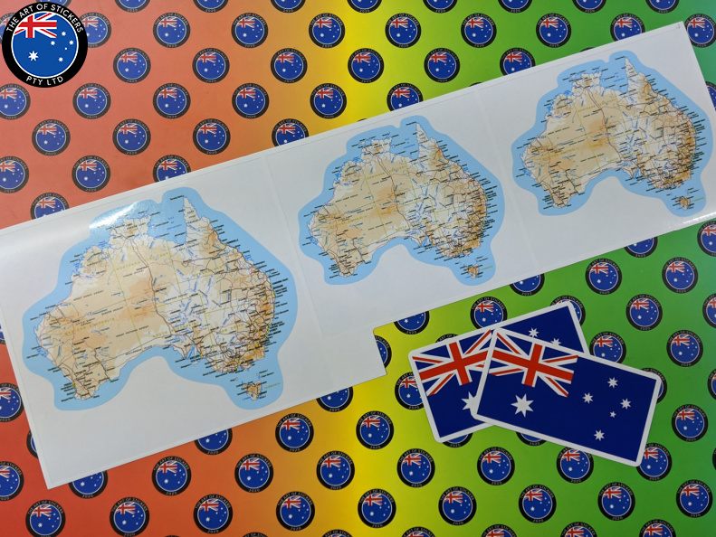 Catalogue Printed Contour Cut Vinyl Australian Flags & Australian Map Stickers