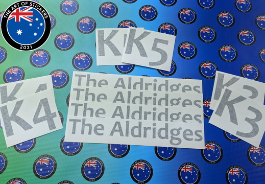 Custom Vinyl Cut Lettering the Aldridges K-Numbered Business Stickers
