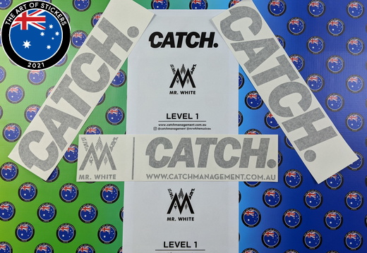 Bulk Custom Printed Contour Cut and Vinyl Cut Catch Management Business Logo Stickers