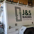 Custom Vinyl Cut J & S Builders Business Vehicle Signage Application Trailer