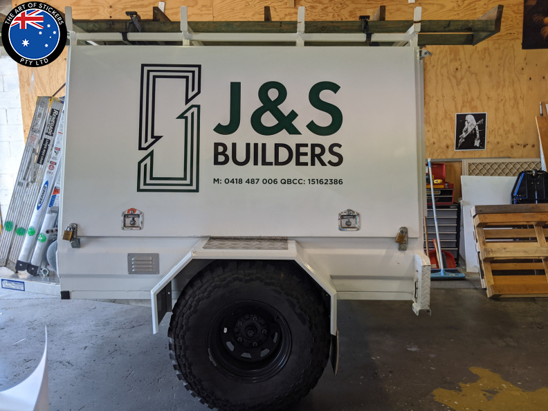 Custom Vinyl Cut J & S Builders Business Vehicle Signage Application Trailer