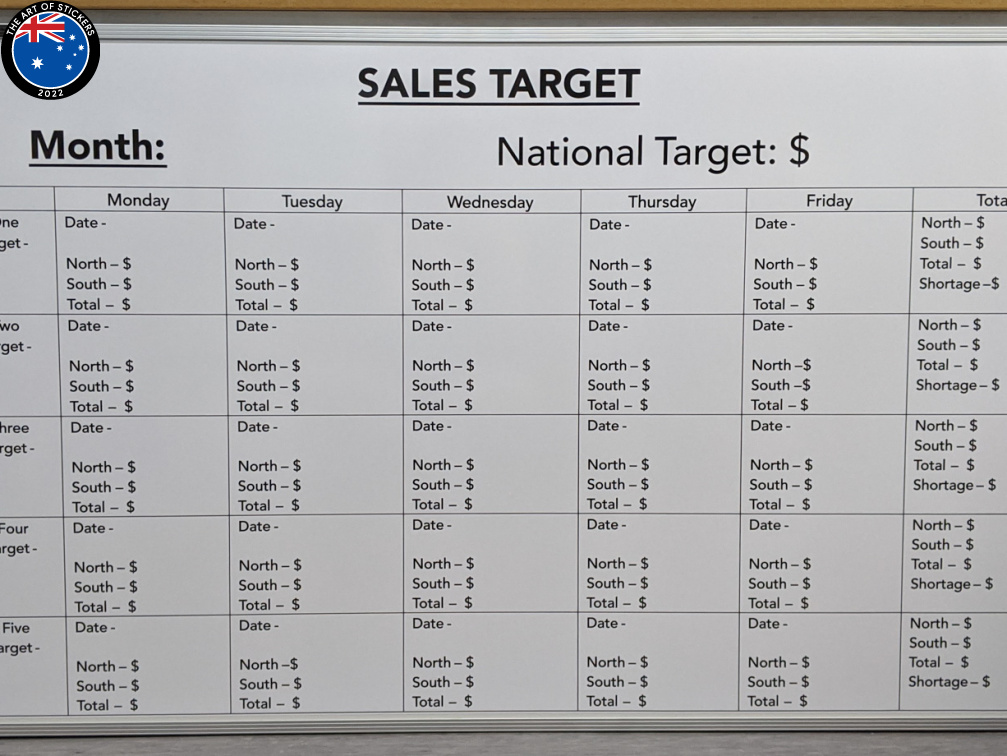 Custom Printed Dry Erase Laminated Sales Target Business Whiteboard