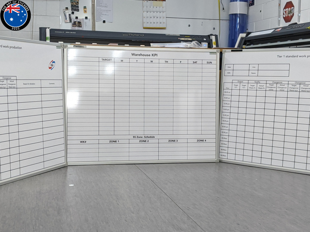 Custom Printed Dry Erase Laminated Tier 1 Standard Work Production Warehouse KPI Business Whiteboards